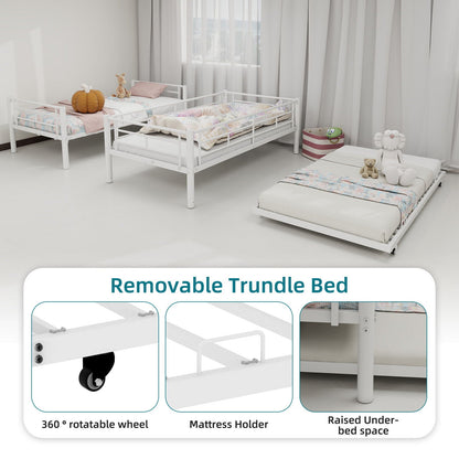 Bunk bed for kids white frame with ladders, guardrails and removable trundle by HouseOfZazla on Tampa Home & Garden Store