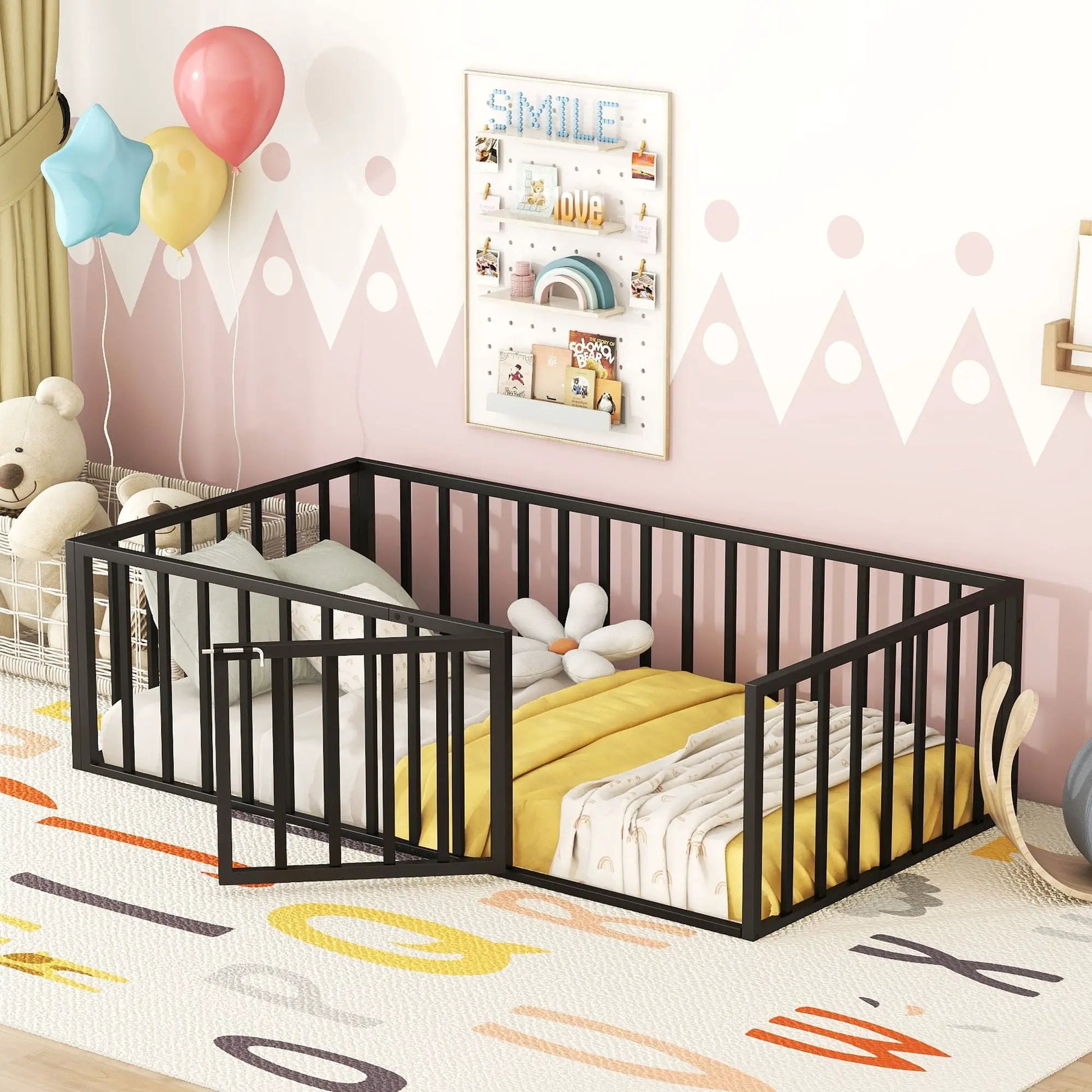 Metal Floor Bed Frame With Fence And Door two black metal panel beds by Unique Piece Furniture on Tampa Home & Garden Store