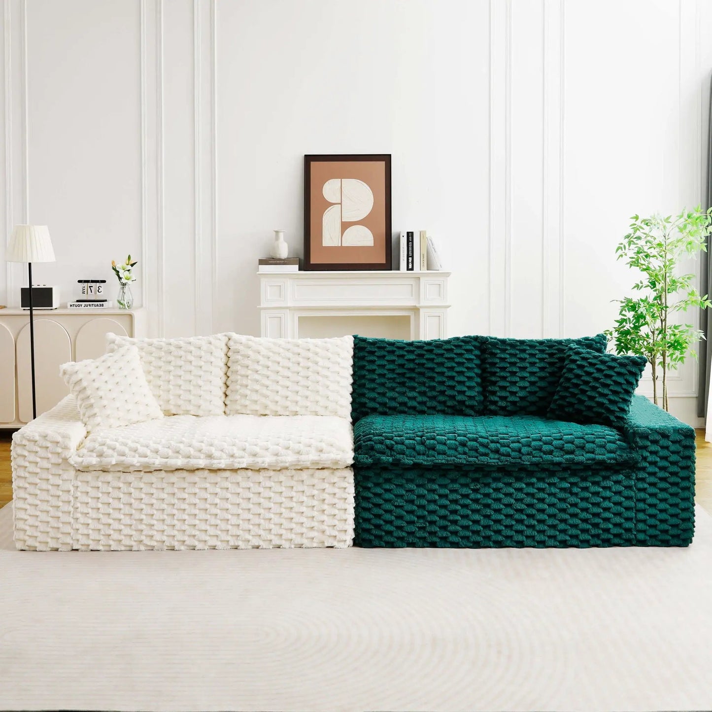 Multifunctional Sofa Pink Black with white and teal woven upholstery in a living room on Tampa Home & Garden Store