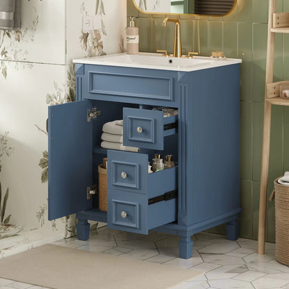 Blue Bathroom Vanity with Ceramic Sink Drawers