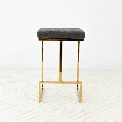 Joel Mid Century Modern Upholstered Stool gray fabric, gold metal legs, counter height 24-27 in on Tampa Home & Garden Store