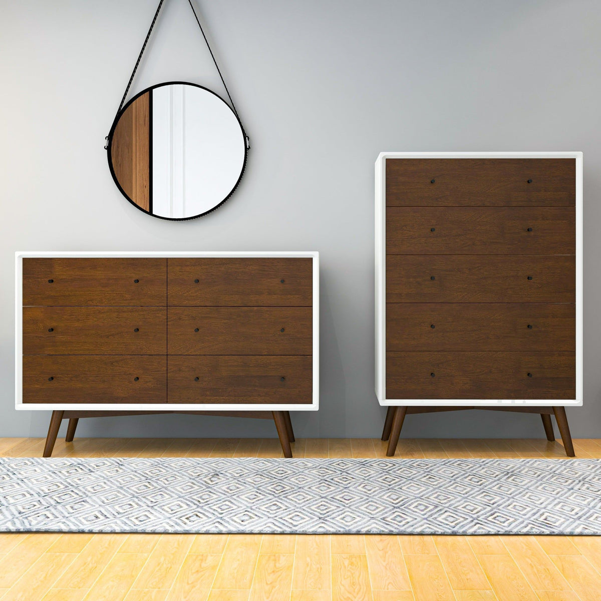 Two 6-drawer dressers in dark brown wood fronts with white frames by HouseOfZazla on Tampa Home & Garden Store