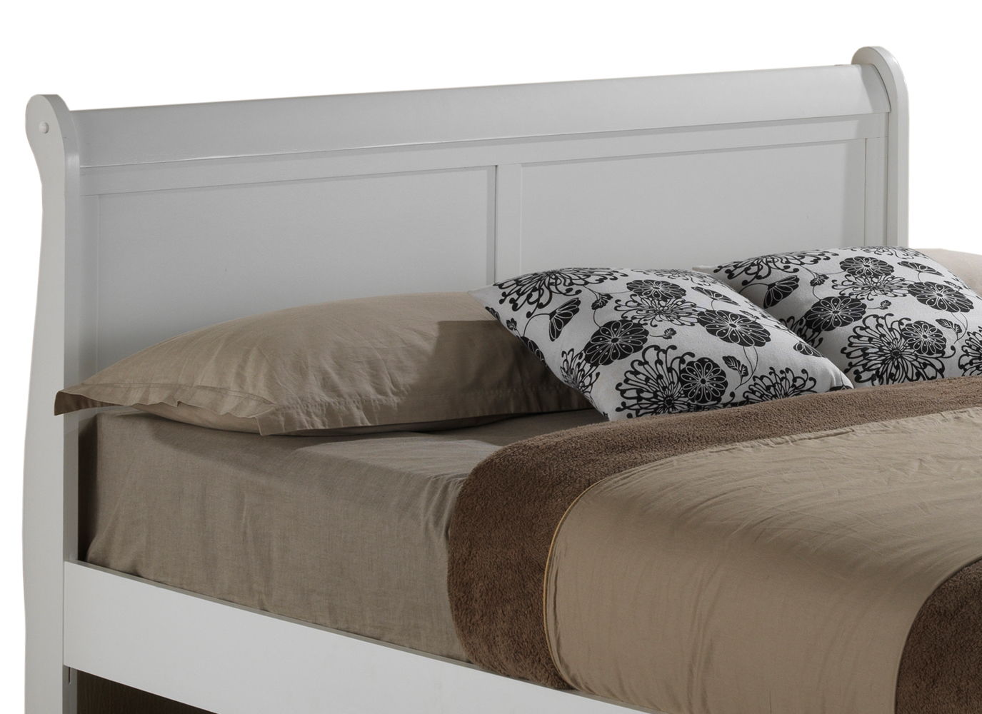 Elegant white trundle bed frame with beige bedding and black floral pillows by HouseOfZazla on Tampa Home & Garden Store