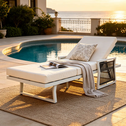 White Iron Outdoor Chaise Lounge and Cushion