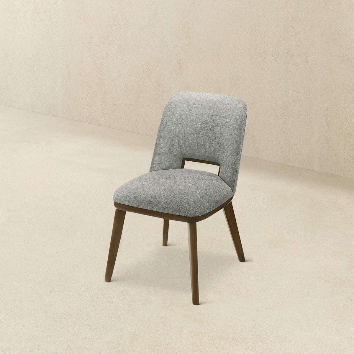 Modern dining chair gray fabric with walnut base and wooden legs on Tampa Home & Garden Store