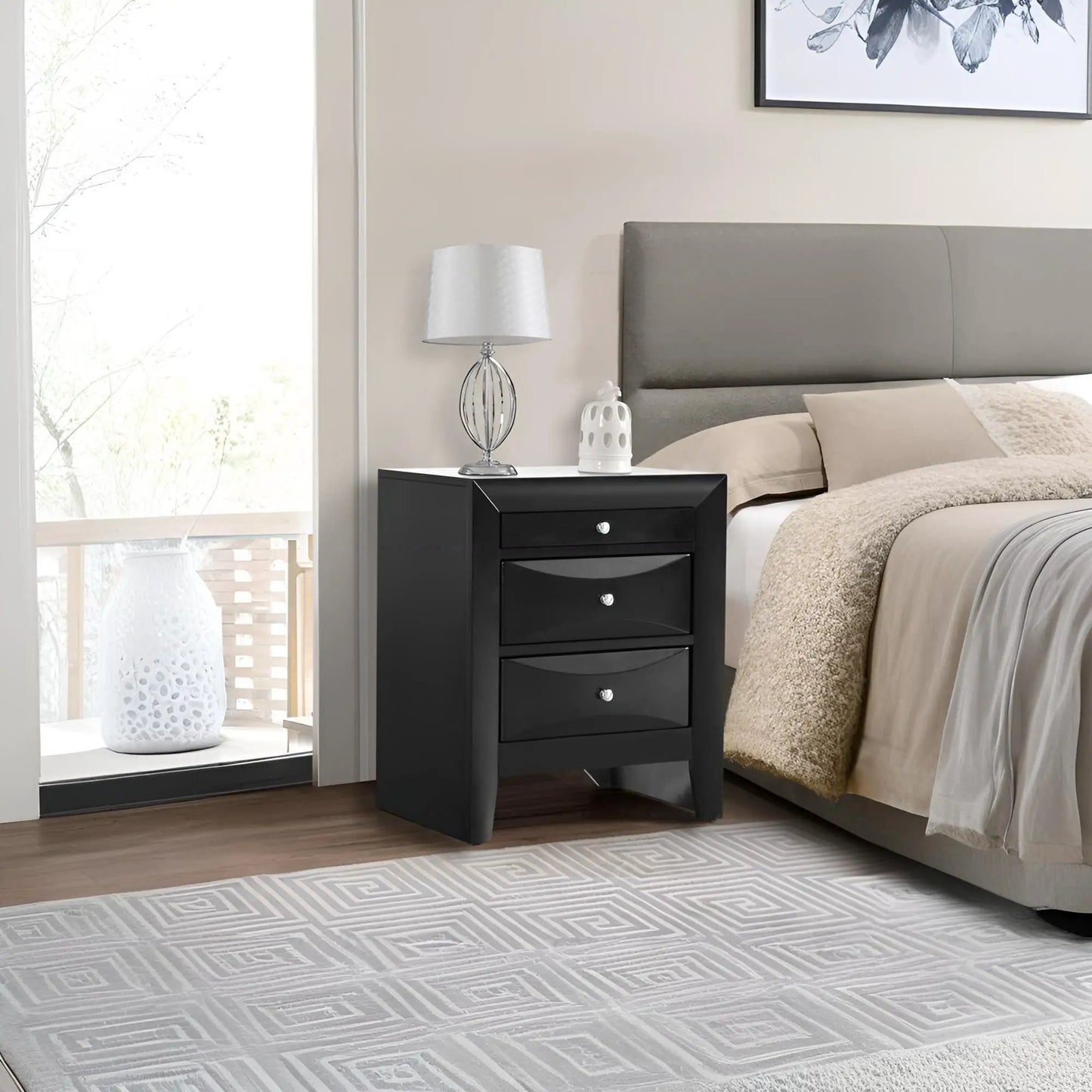 Modern Design Nightstand with Durable Wood Veneer