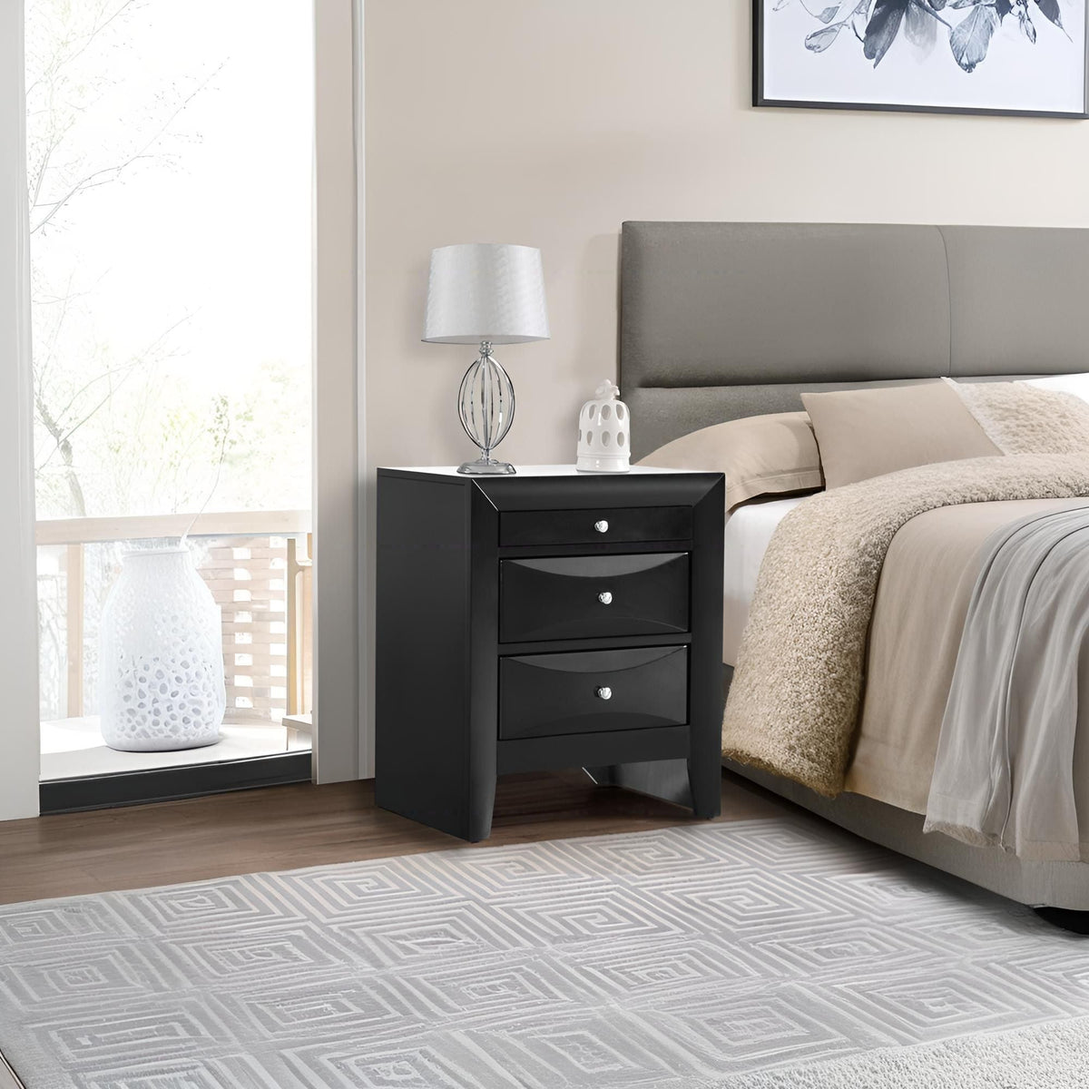 Modern design nightstand by HouseOfZazla with molded resin & veneer, black 4-drawer accent on Tampa Home & Garden Store