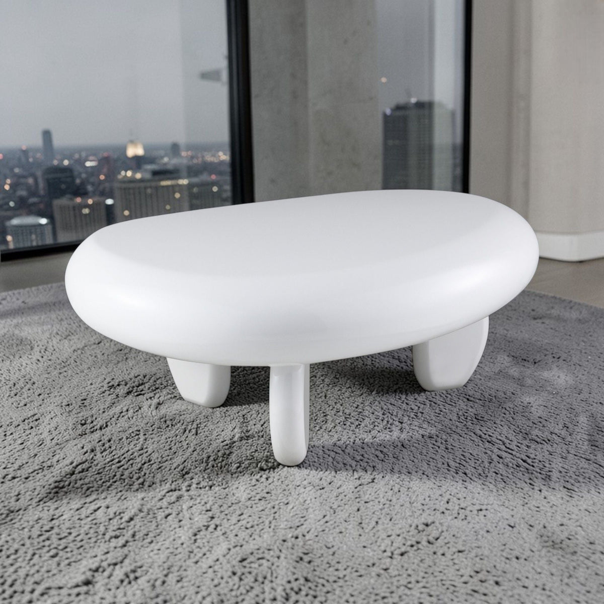 High Gloss End Table White durable synthetic wood, round top with chunky legs, HouseOfZazla on Tampa Home & Garden Store
