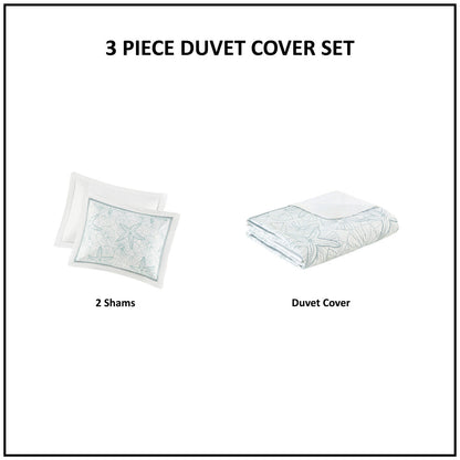 HouseOfZazla white king duvet cover mini set with seashell embroidery including 2 shams on Tampa Home & Garden Store