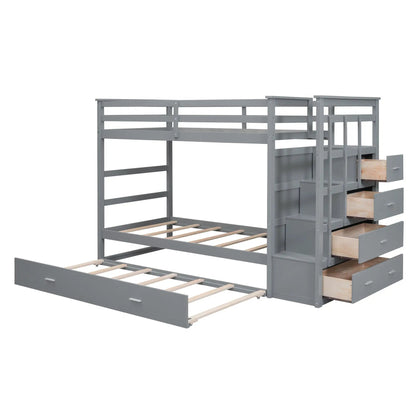 Bunk Bed With Trundle and Staircase Space Saving