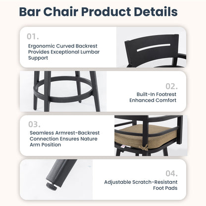 Outdoor Swivel Bar Chairs Ergonomic 360 Set of 2