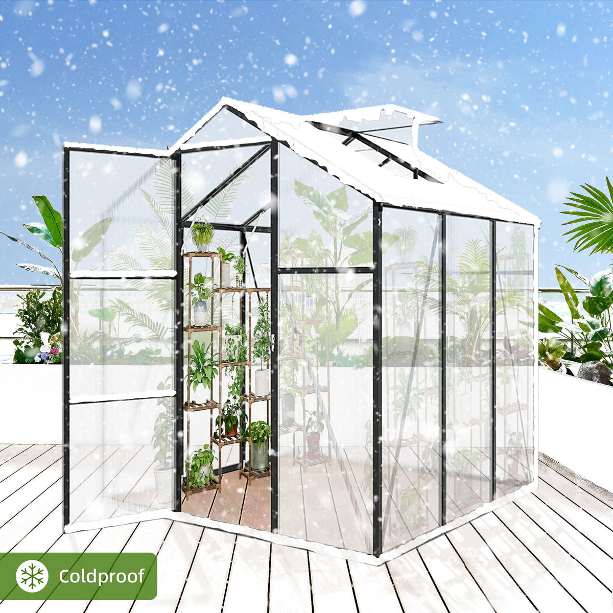 Windproof greenhouse with raised base, black frame and polycarbonate panels HouseOfZazla on Tampa Home & Garden Store