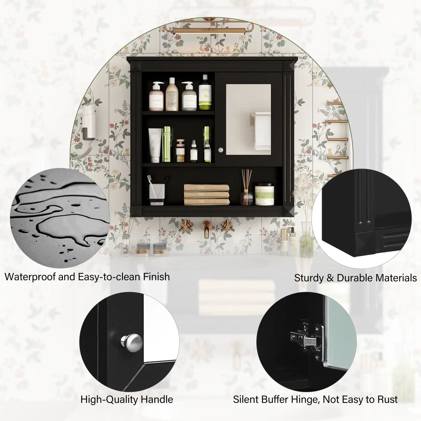 Wall Mounted Cabinet With Mirror and Shelves