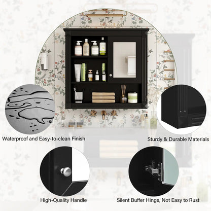 Wall Mounted Cabinet With Mirror and Shelves