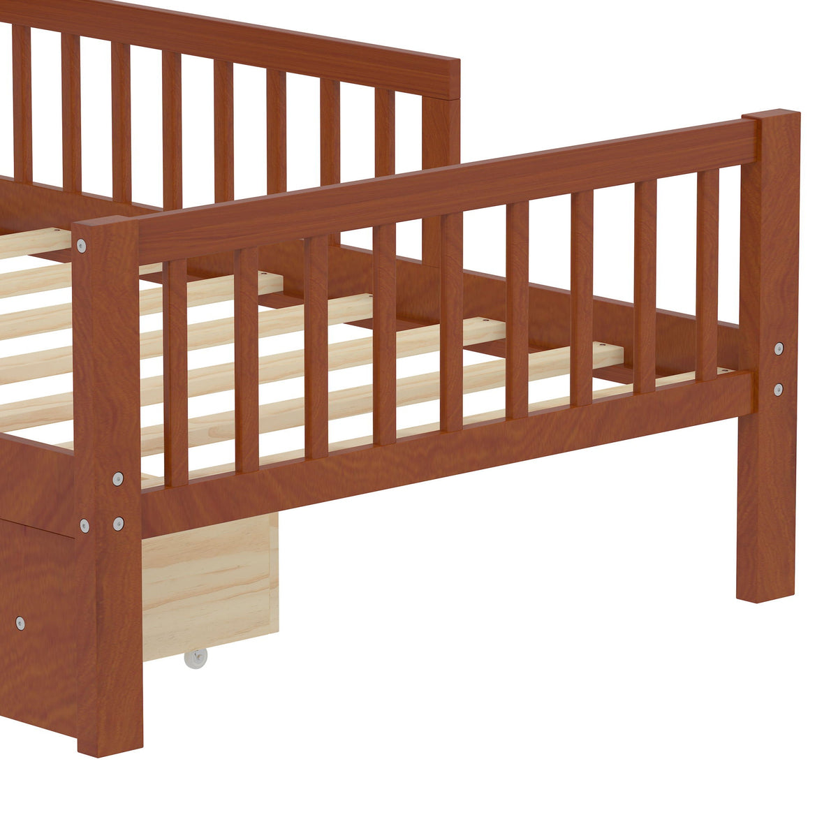 Bed with headboard storage rack in brown wood with slatted sides HouseOfZazla storage bed on Tampa Home & Garden Store
