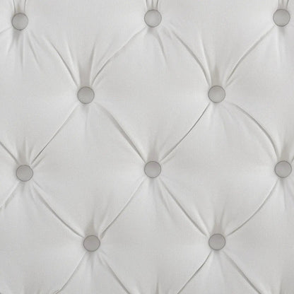 Marcella upholstered shelter headboard bed set in white tufted fabric with button tufting on Tampa Home & Garden Store