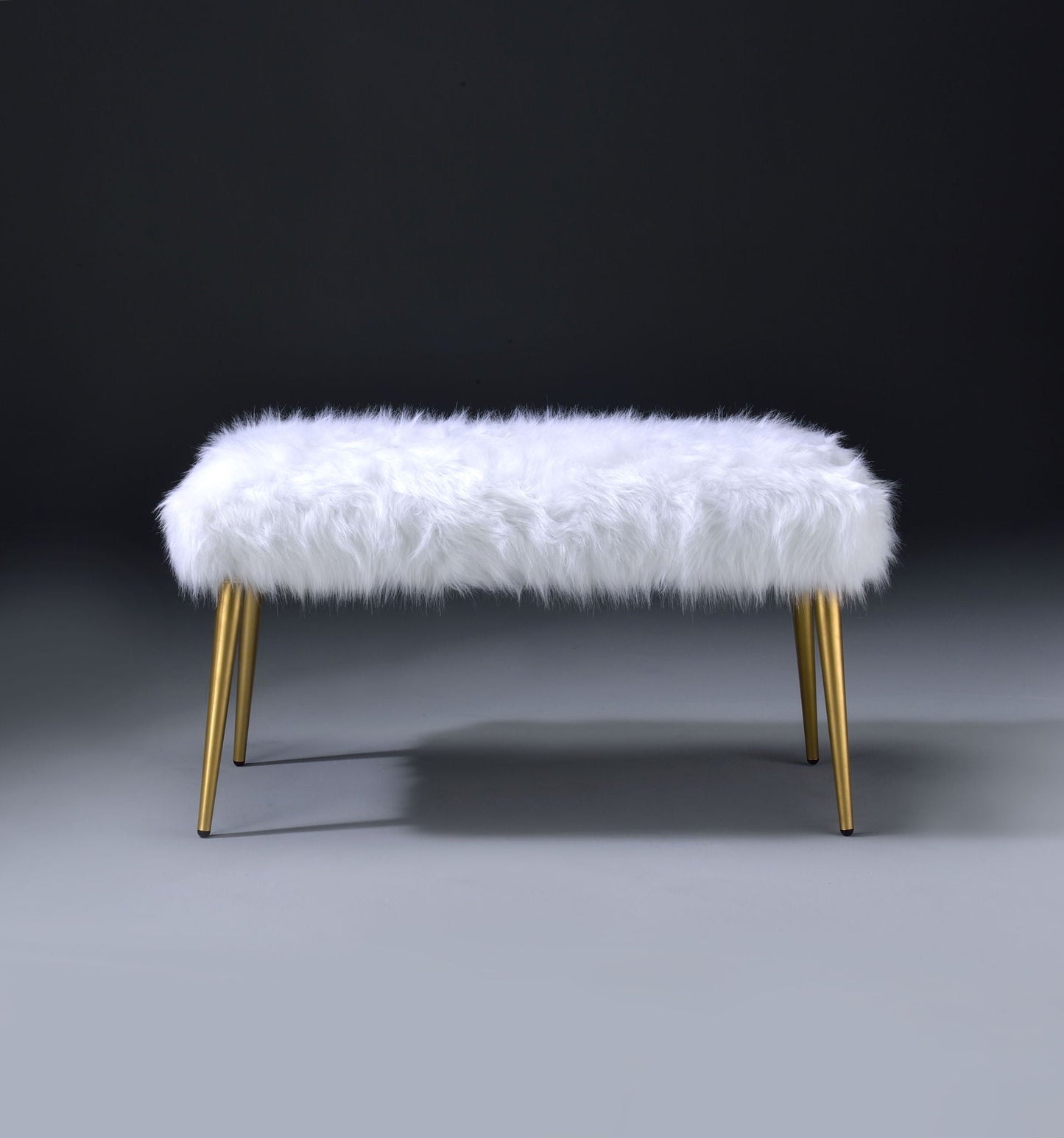 Bagley II Faux Fur Bench white fur with gold legs on Tampa Home & Garden Store