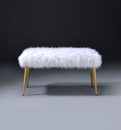 Bagley II Faux Fur Bench white fur with gold legs on Tampa Home & Garden Store