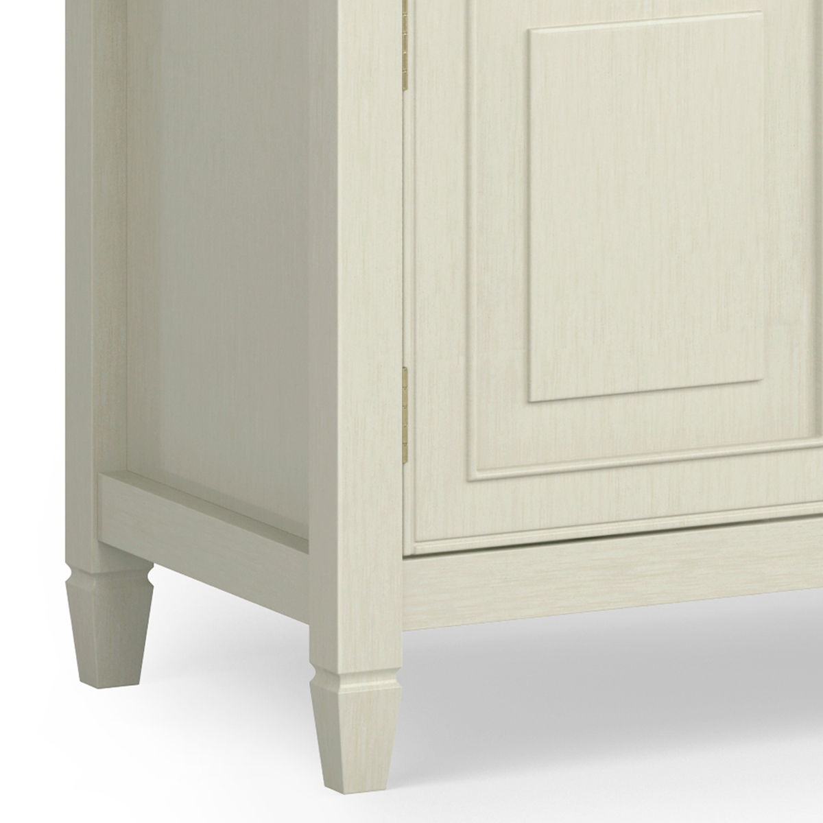 Sturdy solid wood TV stand with wide storage, cream-white finish, paneled door, tapered legs on Tampa Home & Garden Store