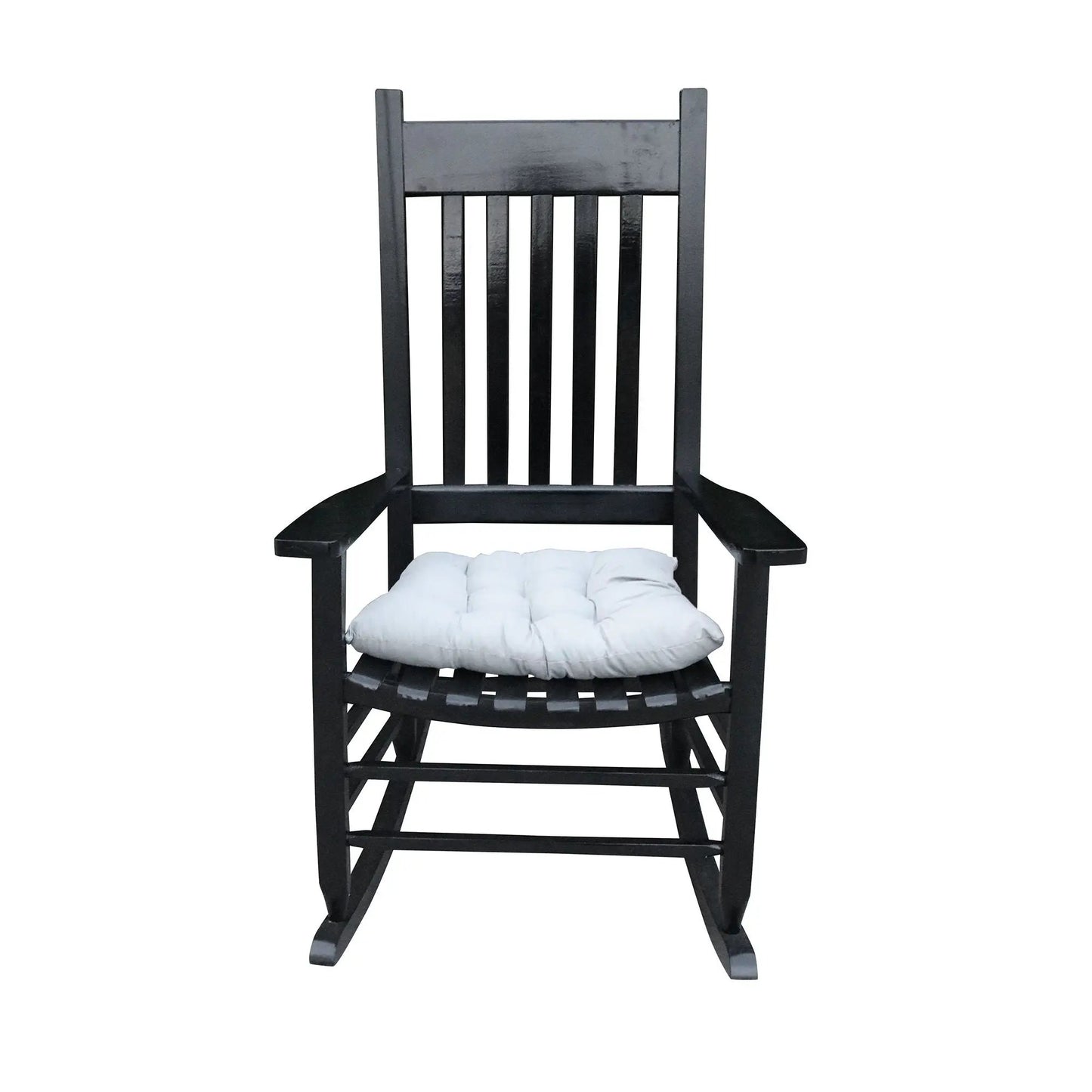 Classic wooden porch rocker chair black Populus wood with white cushion on Tampa Home & Garden Store