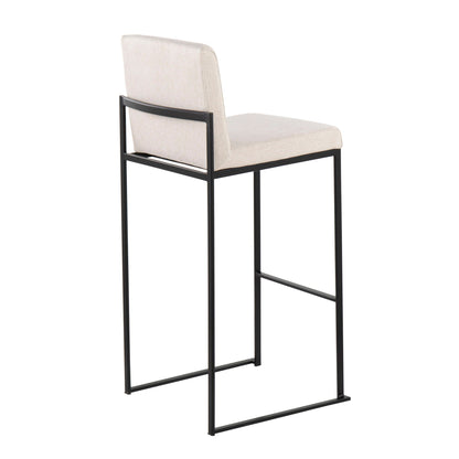 Pair of high back modern barstools in beige upholstery with black metal frames by HouseOfZazla on Tampa Home & Garden Store
