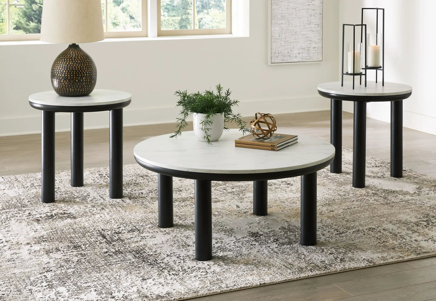 Xandrum Occasional Table Set of 3 Black and White