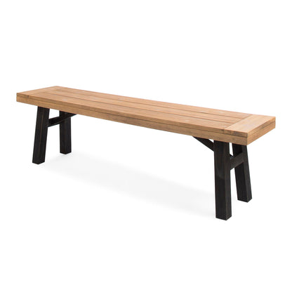 Outdoor bench with slat panel design in light acacia wood by HouseOfZazla on Tampa Home & Garden Store