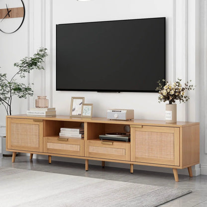 Rattan and Solid Wood TV Stand With Cable