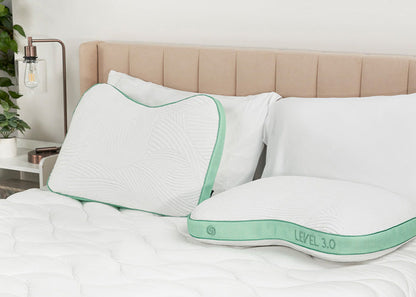 BedGear Level Cuddle Curve Pillow backrest pillow with white quilted cover and mint green trim on Tampa Home & Garden Store