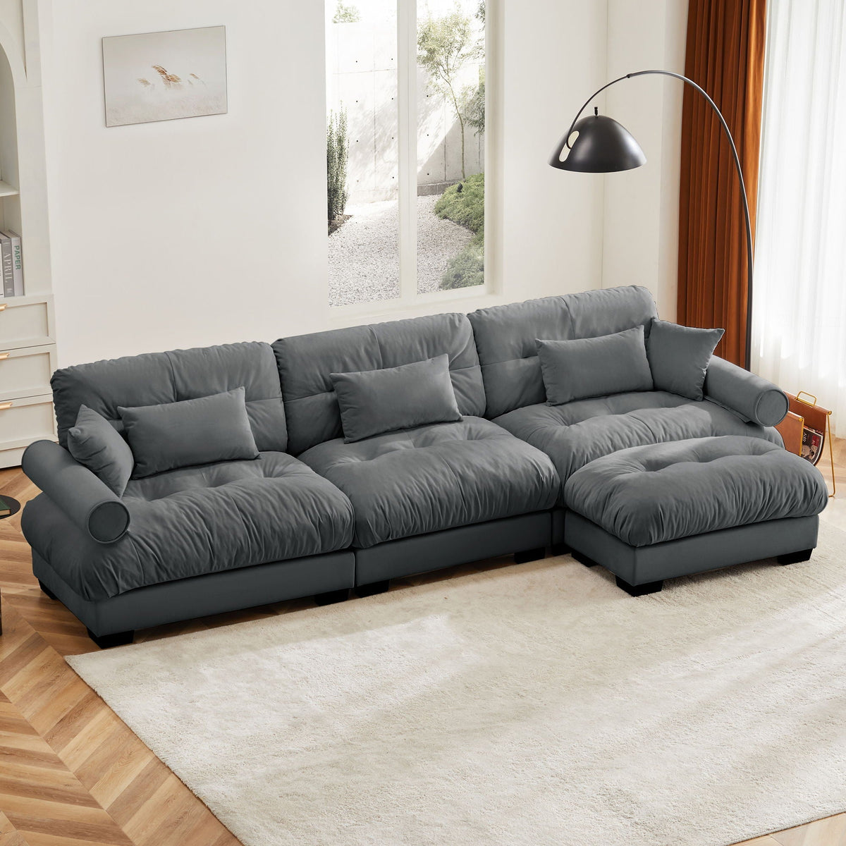 Super Comfort Modular 2-Piece Sectional Sofa With Movable Ottoman dark blue-gray by HouseOfZazla on Tampa Home & Garden Store