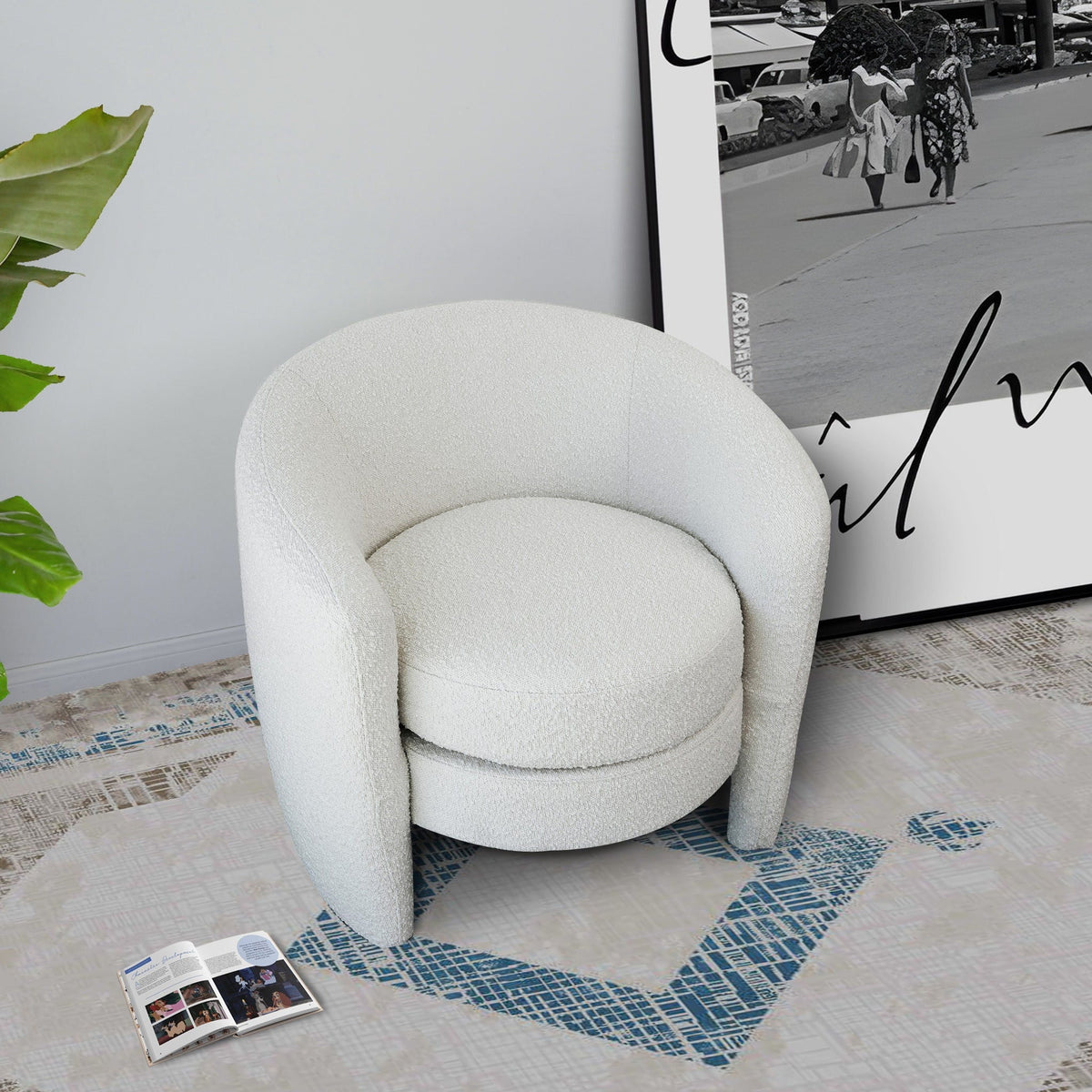 White lounge chair with boucle upholstery and fully padded back HouseOfZazla on Tampa Home & Garden Store