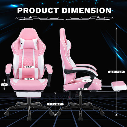 Ergonomic Video Gamer Chair with Massage Lumbar Support pink HouseOfZazla 2 pink chairs on Tampa Home & Garden Store
