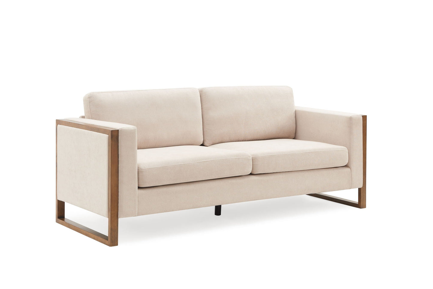 Modern 3-Seater Sofa with Solid Wood Legs, beige fabric upholstery, HouseOfZazla stationary sofa on Tampa Home & Garden Store