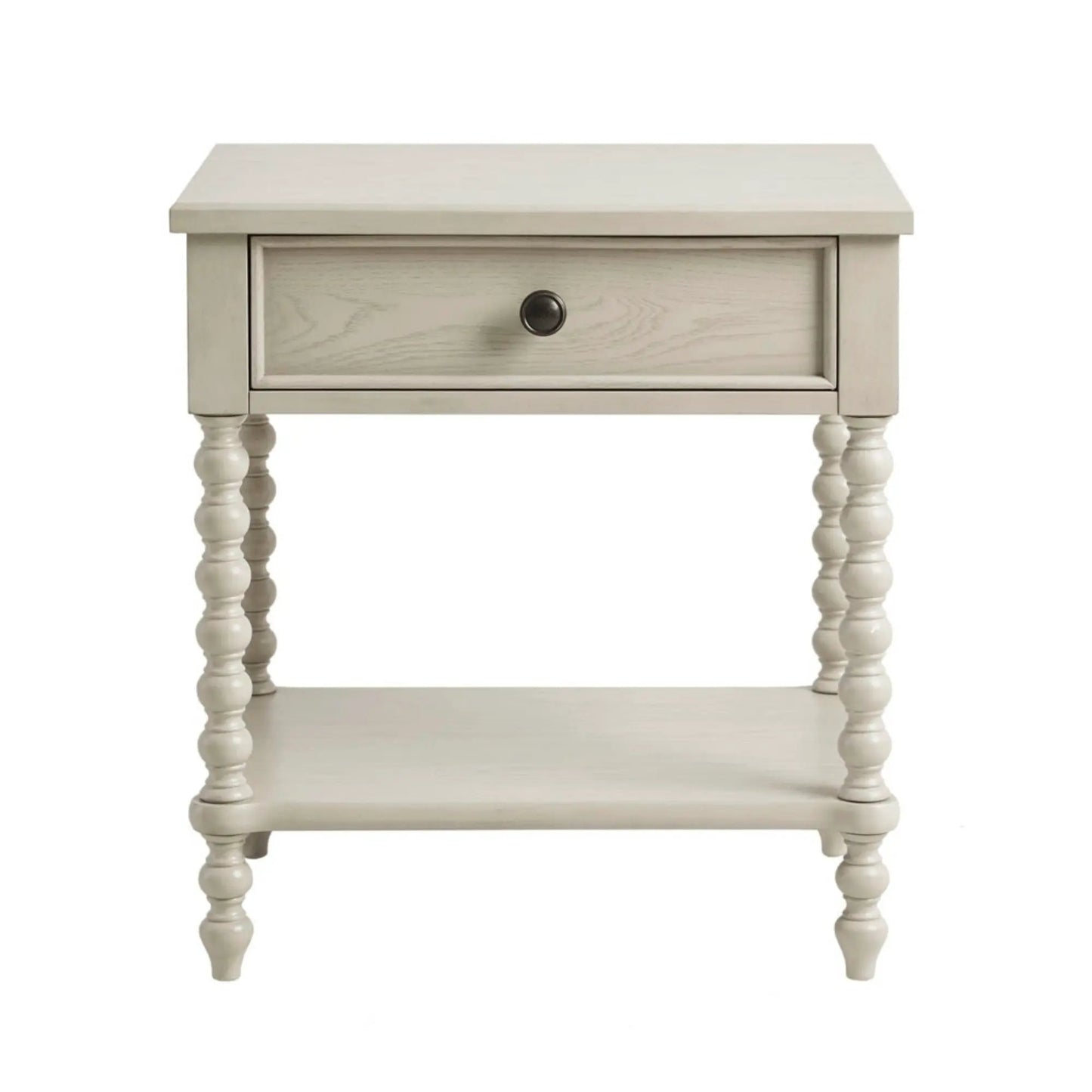 Traditional nightstand with drawer and shelf in cream wood finish, turned legs on Tampa Home & Garden Store