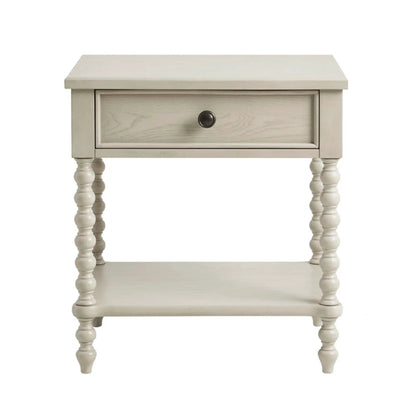 Traditional nightstand with drawer and shelf in cream wood finish, turned legs on Tampa Home & Garden Store