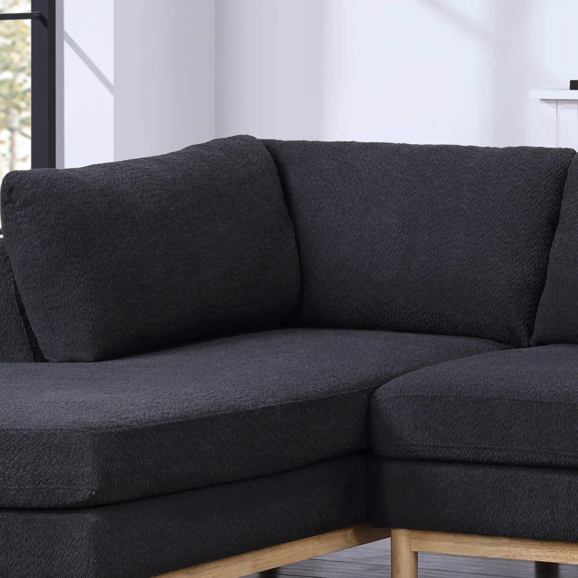 Hallie Sherpa double chaise U-shape stationary sectional sofa in charcoal with wood legs on Tampa Home & Garden Store