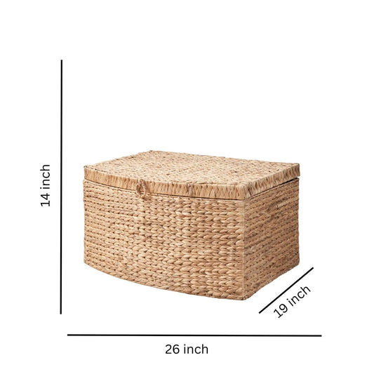 Rectangular water hyacinth woven trunk with handles, natural brown storage for clothes magazines on Tampa Home & Garden Store