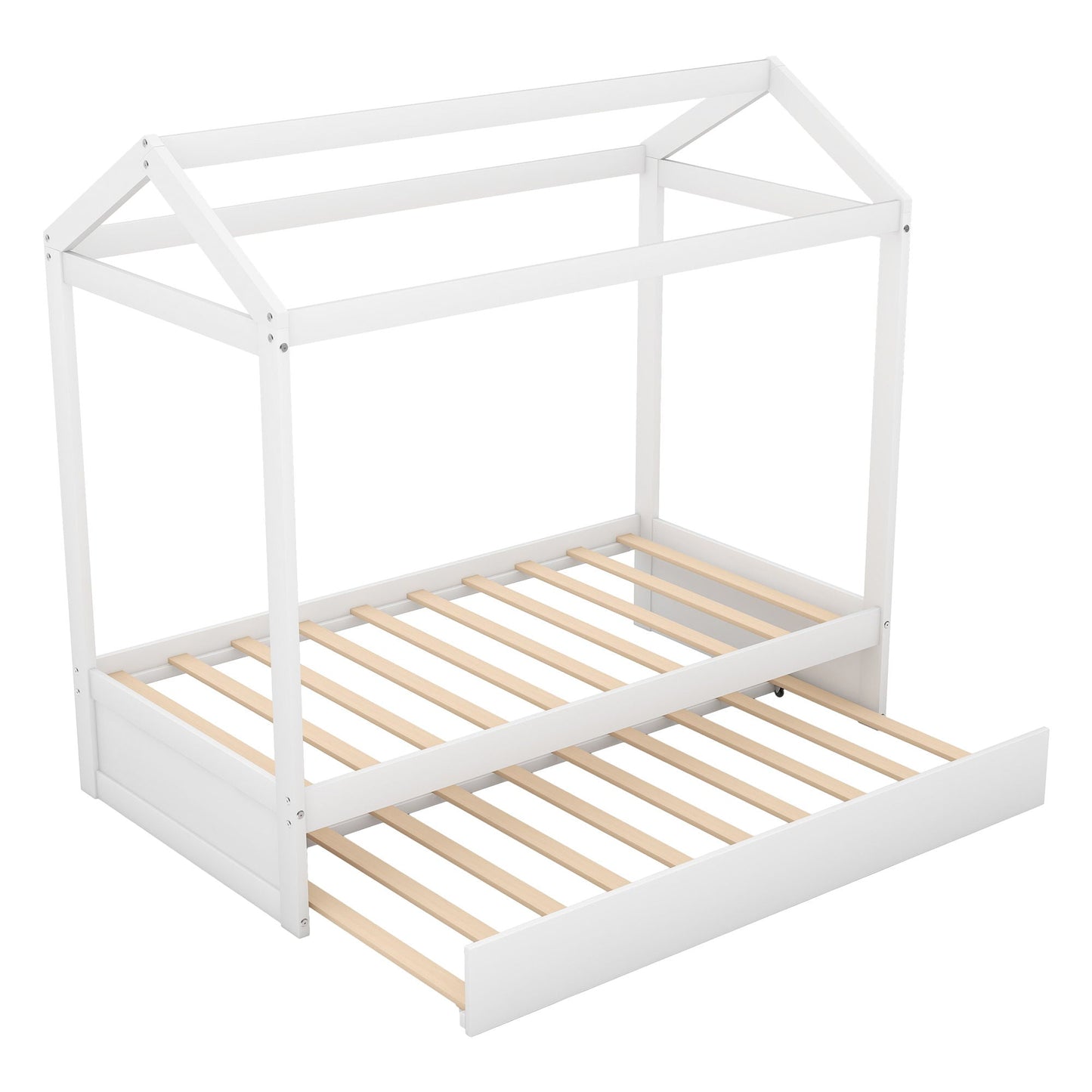 House Bed With Trundle Twin Size White by HouseOfZazla, white slatted bed frame on Tampa Home & Garden Store