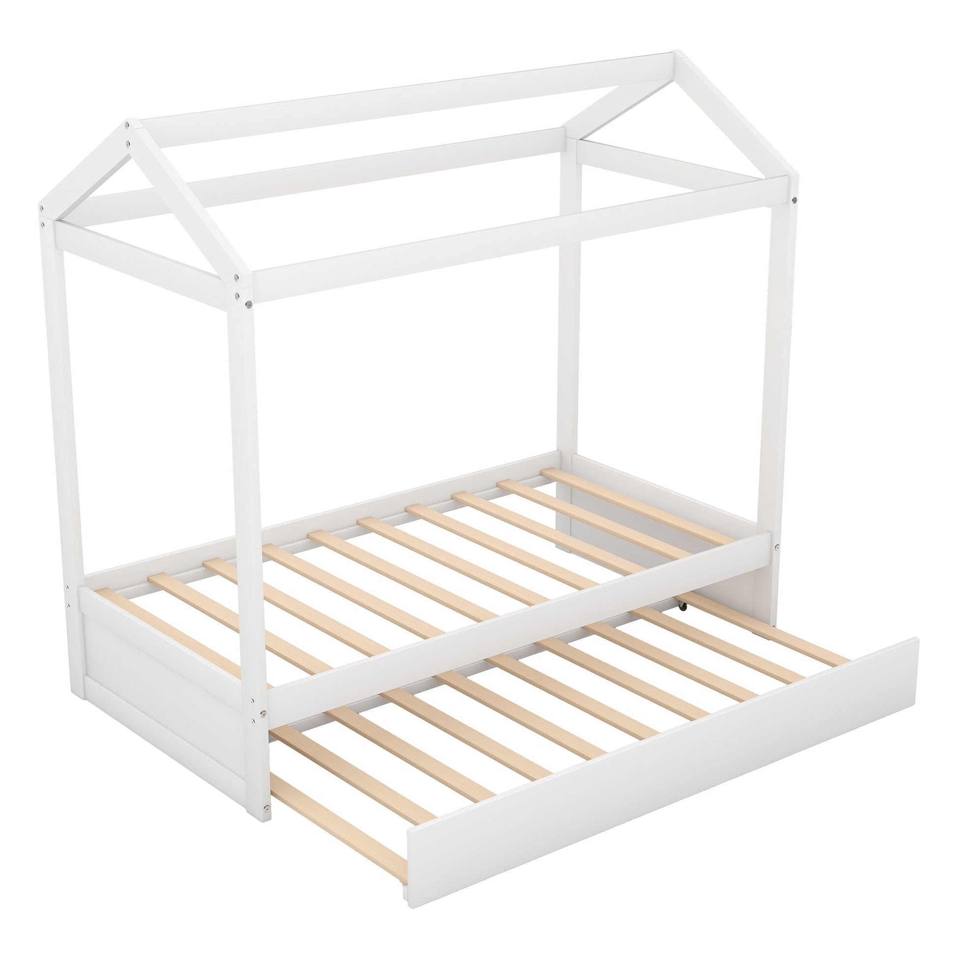 House Bed With Trundle Twin Size White by HouseOfZazla, white slatted bed frame on Tampa Home & Garden Store