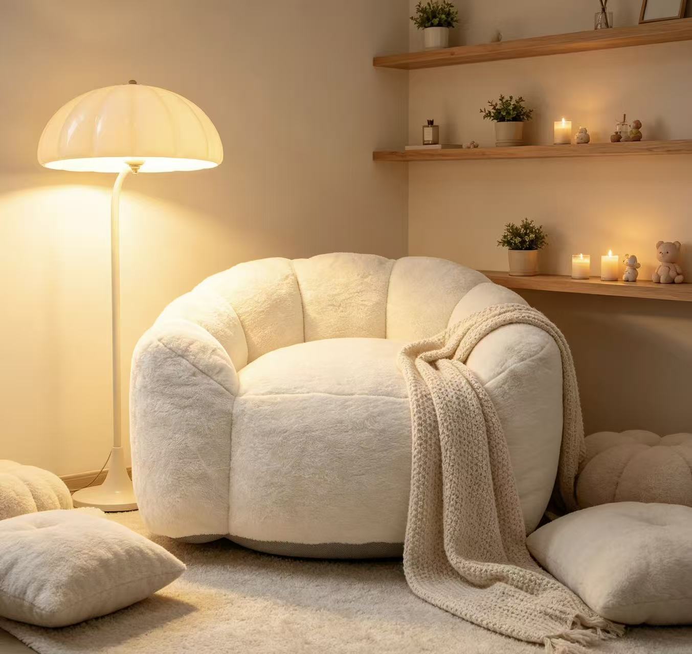 Large Single Petal Cloud Lazy Sofa Chair by HouseOfZazla in cream plush fabric on Tampa Home & Garden Store