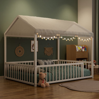 Cozy Montessori House Floor Bed and a Safety Rail