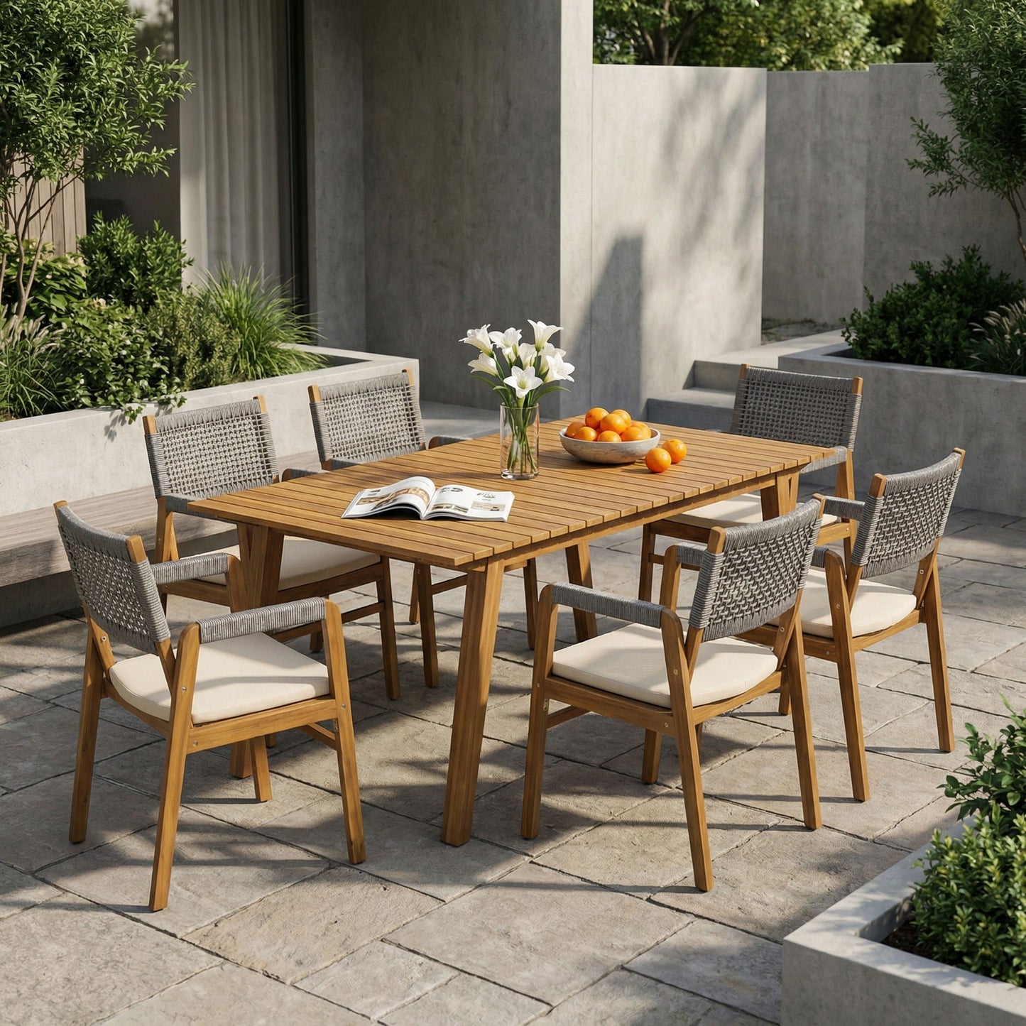 Outdoor 7 Piece Acacia Dining Set With Chairs
