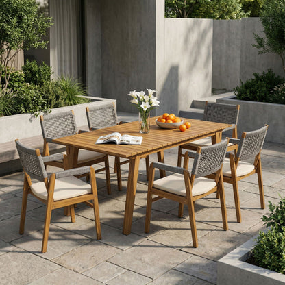 Outdoor 7 Piece Acacia Dining Set With Chairs