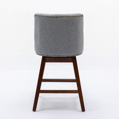 Counter Height Swivel Barstools Set of 2 in gray fabric with nailhead trim and dark wood legs on Tampa Home & Garden Store