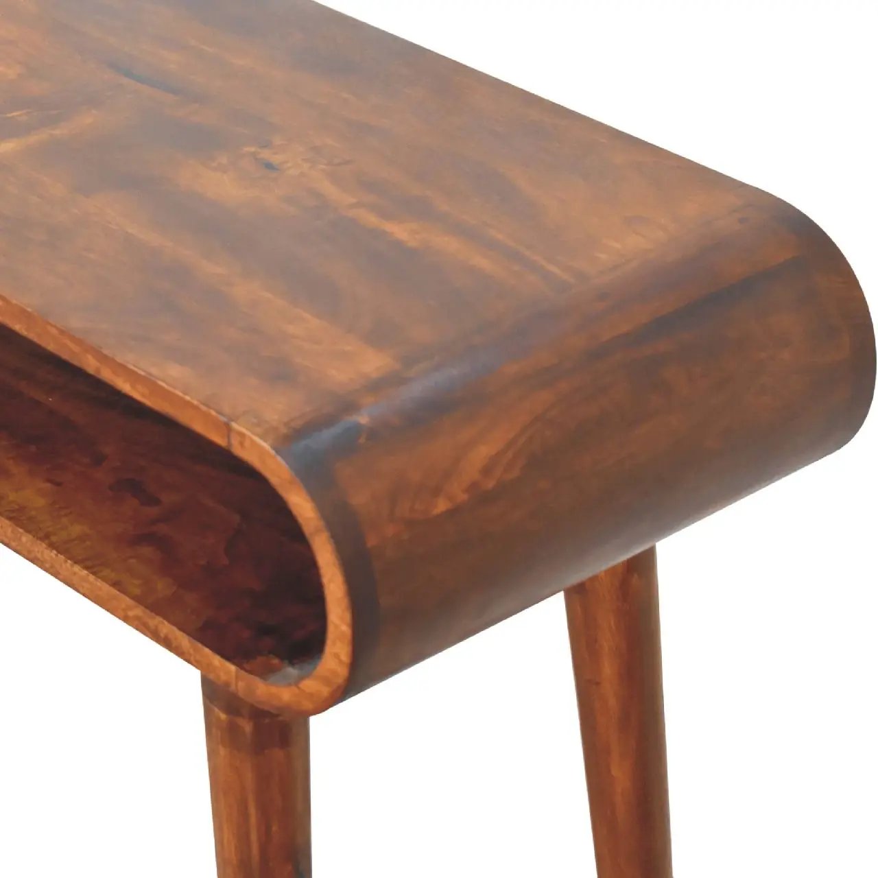 Amaya Nordic Style Wooden Coffee Table with rounded-edge top in rich brown wood finish on Tampa Home & Garden Store