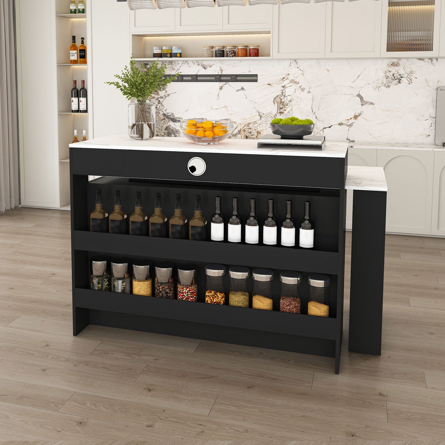 Kitchen Island with Extendable Rotating Table