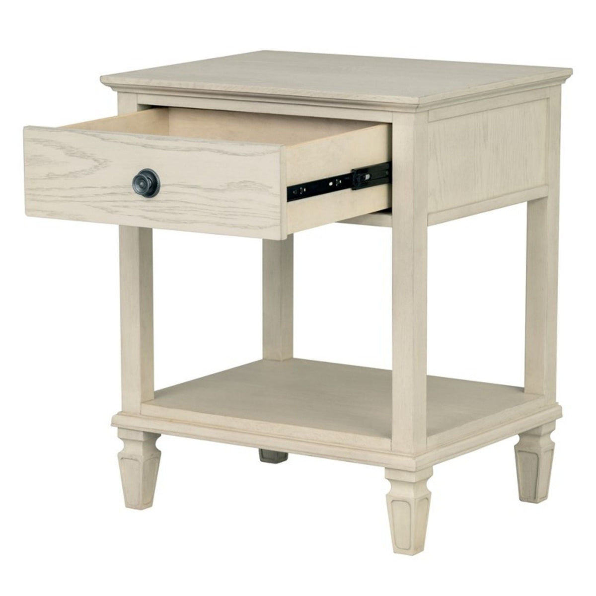 Bedside table by HouseOfZazla with drawer and shelf in light beige wood finish, round metal knob on Tampa Home & Garden Store