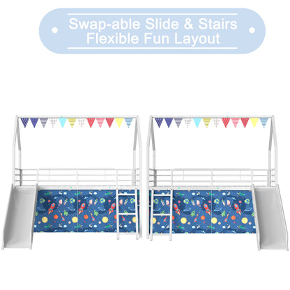 Jack loft beds with slide and curtains metal frames with bunting and space panels by HouseOfZazla on Tampa Home & Garden Store