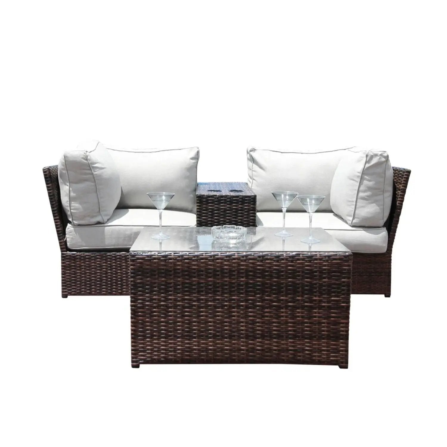 Rattan two-piece sectional with beige cushions; dark brown wicker by Unique Piece Furniture on Tampa Home & Garden Store