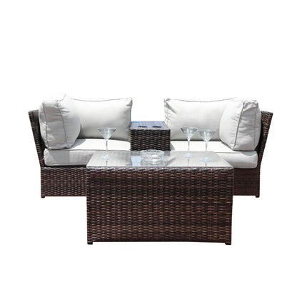 Comfortable Modern Rattan Sectional Set with white cushions and glass table HouseOfZazla on Tampa Home & Garden Store
